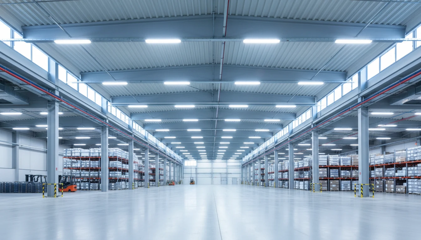 Industrial hall with energy-efficient LED high-bay lighting by Bittermann Elektrotechnik
