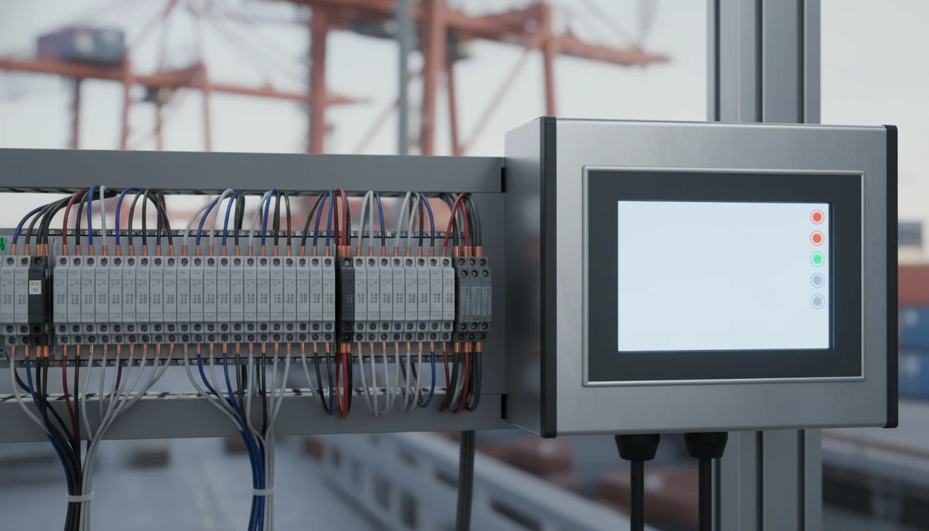 Industrial control technology with PLC, wired terminals and HMI control panel